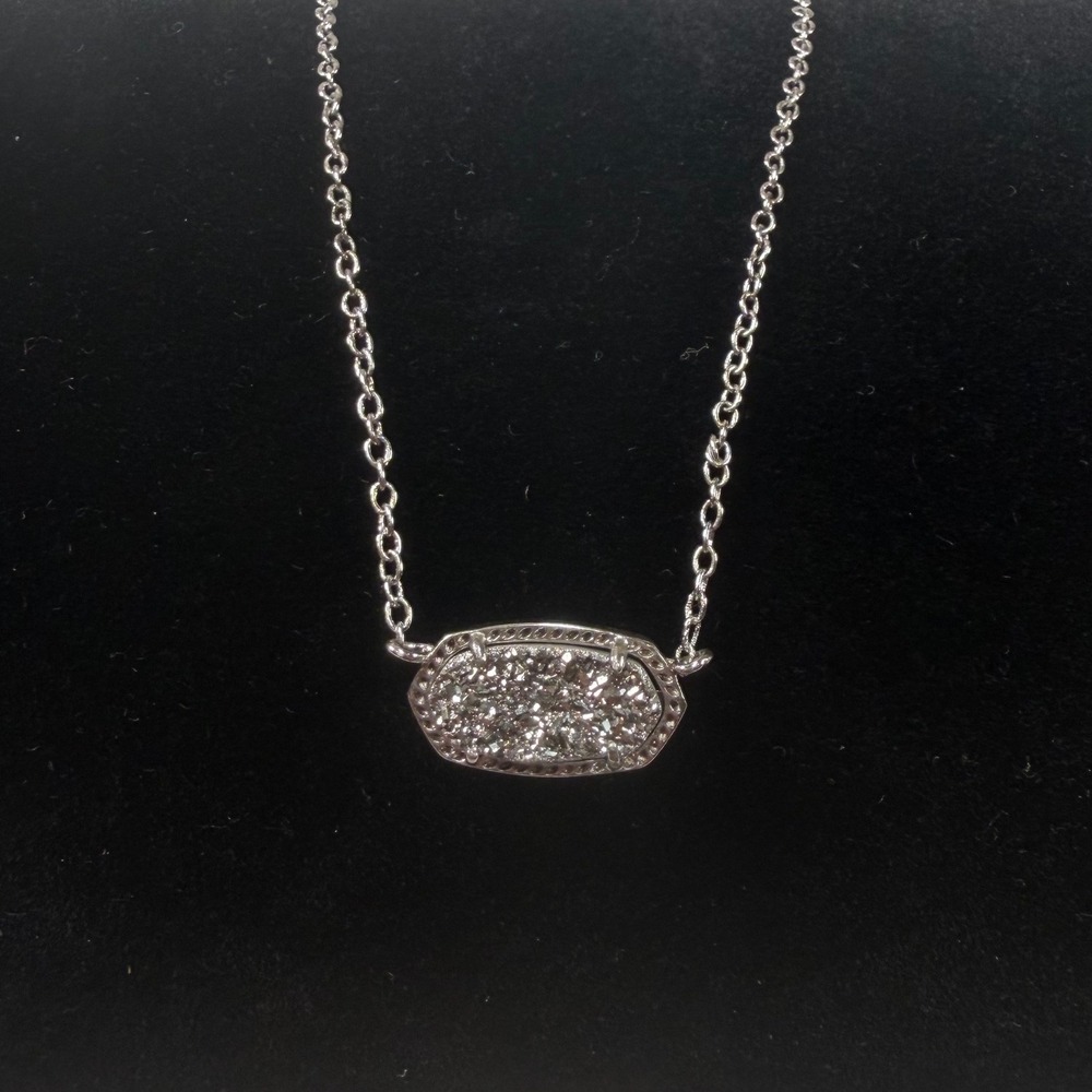 Kendra Scott Silver Druzy Drusy Pendant Necklace Adjustable Chain